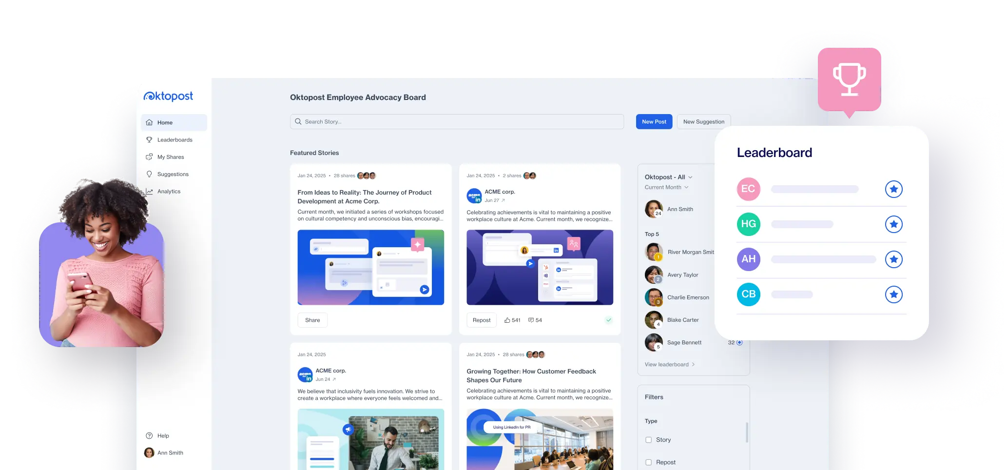 Social employee advocacy board