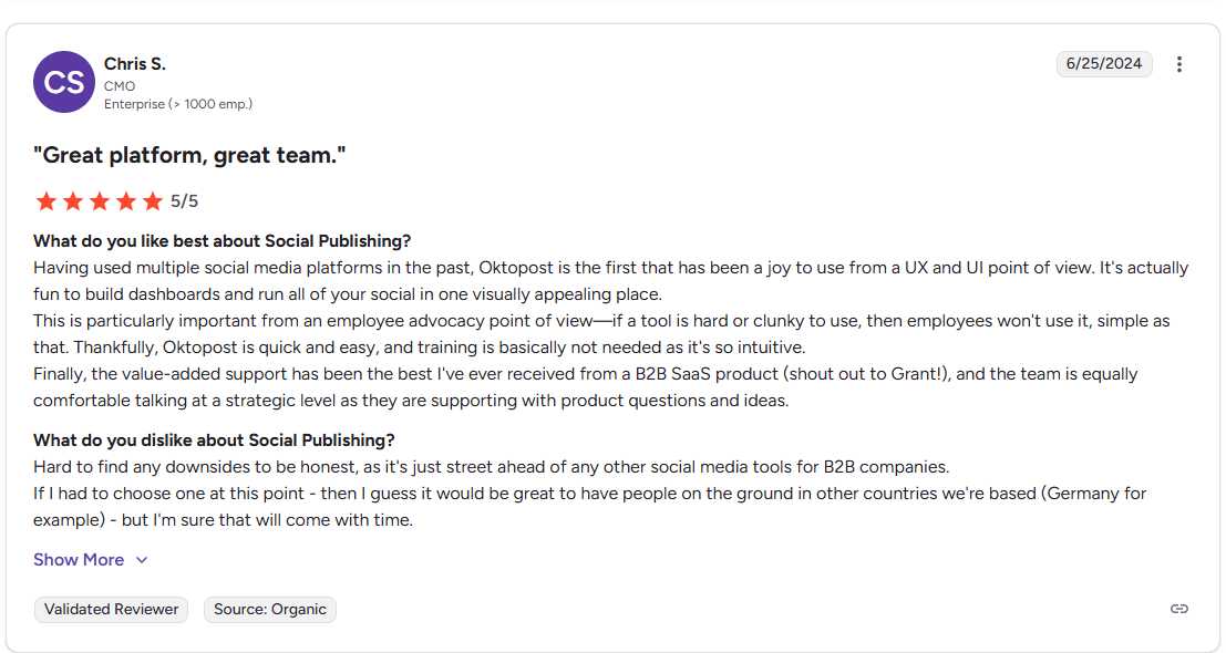 G2 Crowd Review of Oktopost