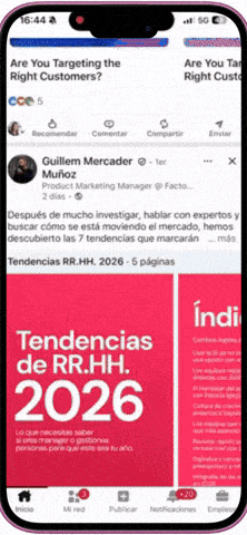 LinkedIn feed featuring multiple posts shared by Factorial employees and ambassadors. The image illustrates employee advocacy at scale, with team members regularly sharing company content and insights, extending Factorial's reach and visibility far beyond its corporate LinkedIn page.